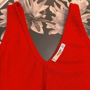 color red mini v neck open back front
